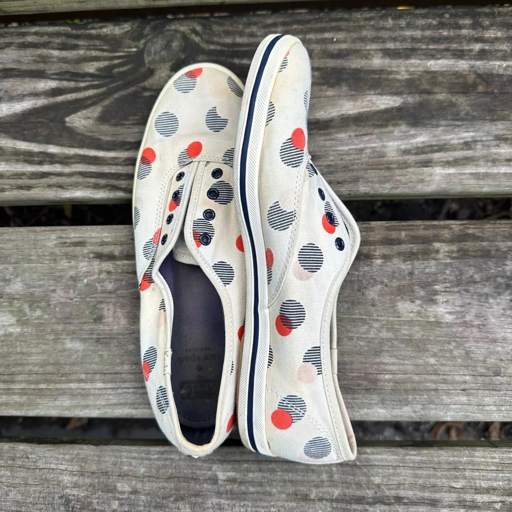 Kate Spade x Keds Polka Dot Canvas Sneakers Casual‎ Cream Orange Blue Size 8